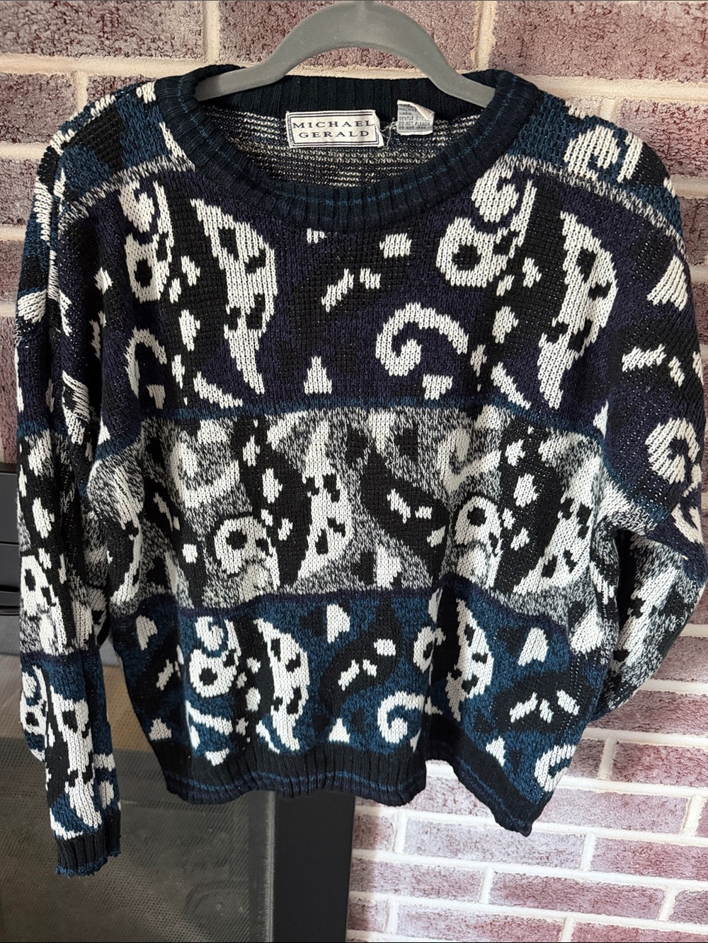 Vintage Michael Gerald Abstract Geometric Knit Sweater Made in Korea